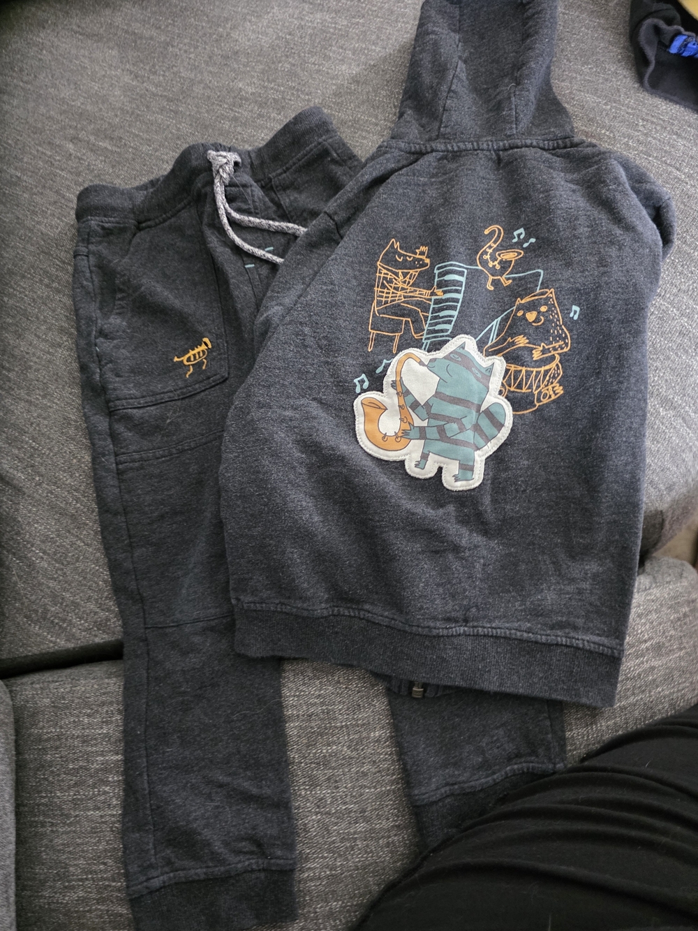 Charcoal Cat Band Hoodie & Jogger Set for Kids